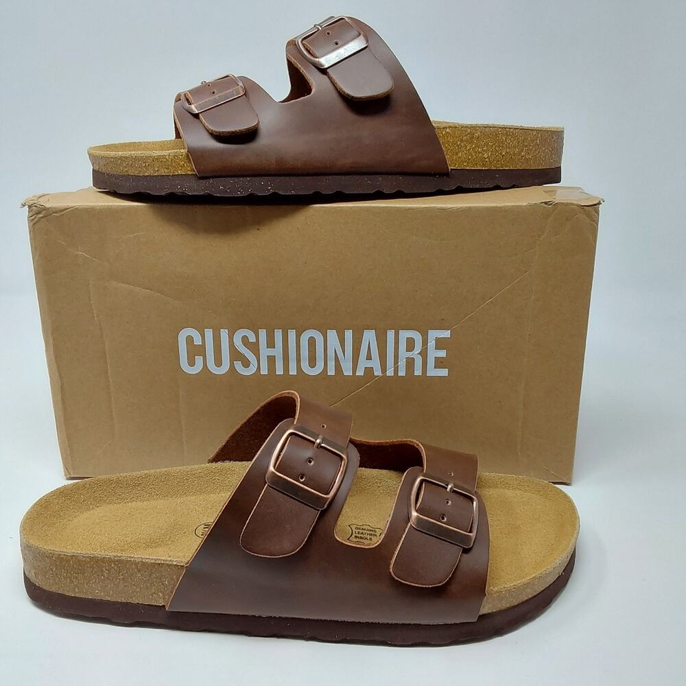 Cushionaire Lane Womens 9.5 Brown Oily Leather Footbed Slide Sandals